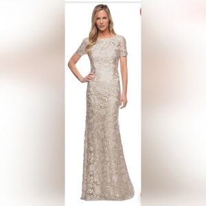 La Femme 29161 Embroidered Lace Short Sleeve Gown